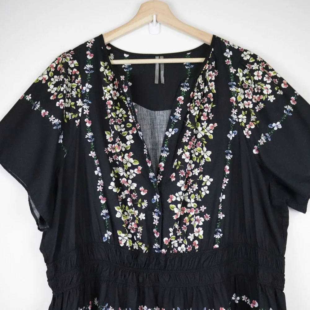 Anthropologie Somerset Maxi Dress Black Floral 3X Tiered Smocked - Picture 4 of 12